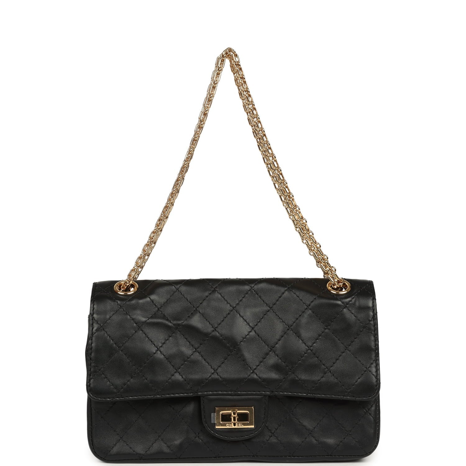 Chanel Small "Crush" Reissue 225 2.55 Double Flap Bag Black Lambskin Gold Hardware