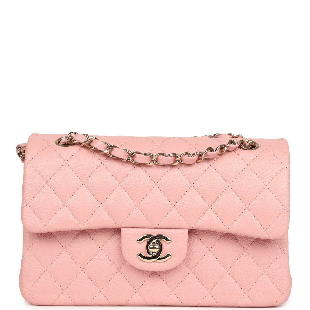 Chanel Small Classic Double Flap Bag Pink Shiny Caviar Light Gold Hardware