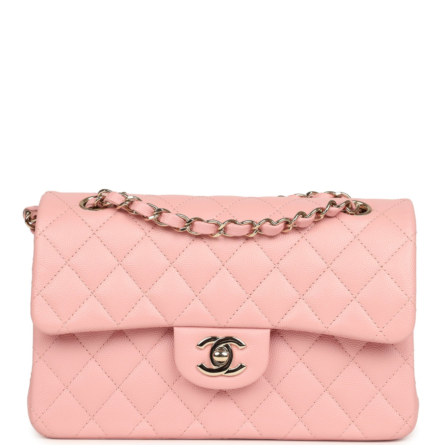 Chanel Small Classic Double Flap Bag Pink Shiny Caviar Light Gold Hardware
