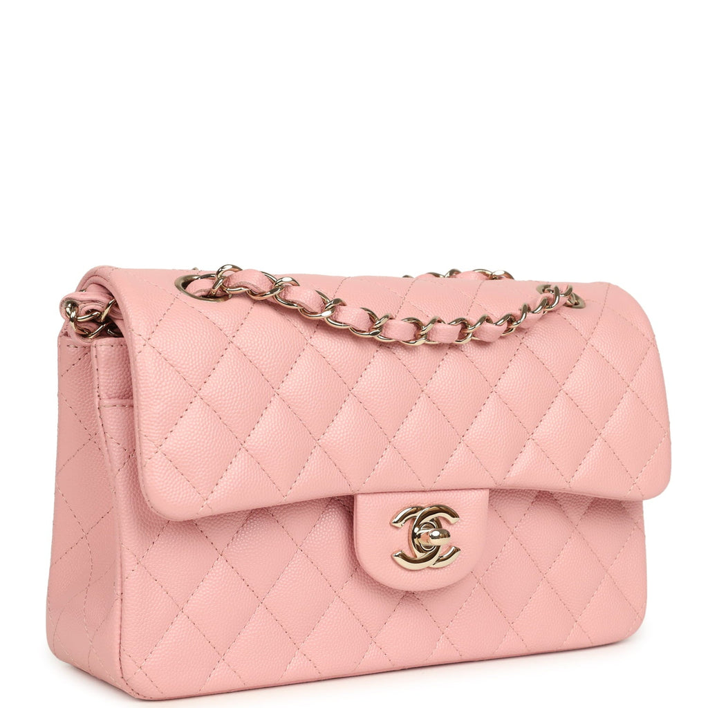 Chanel Small Classic Double Flap Bag Pink Shiny Caviar Light Gold Hardware