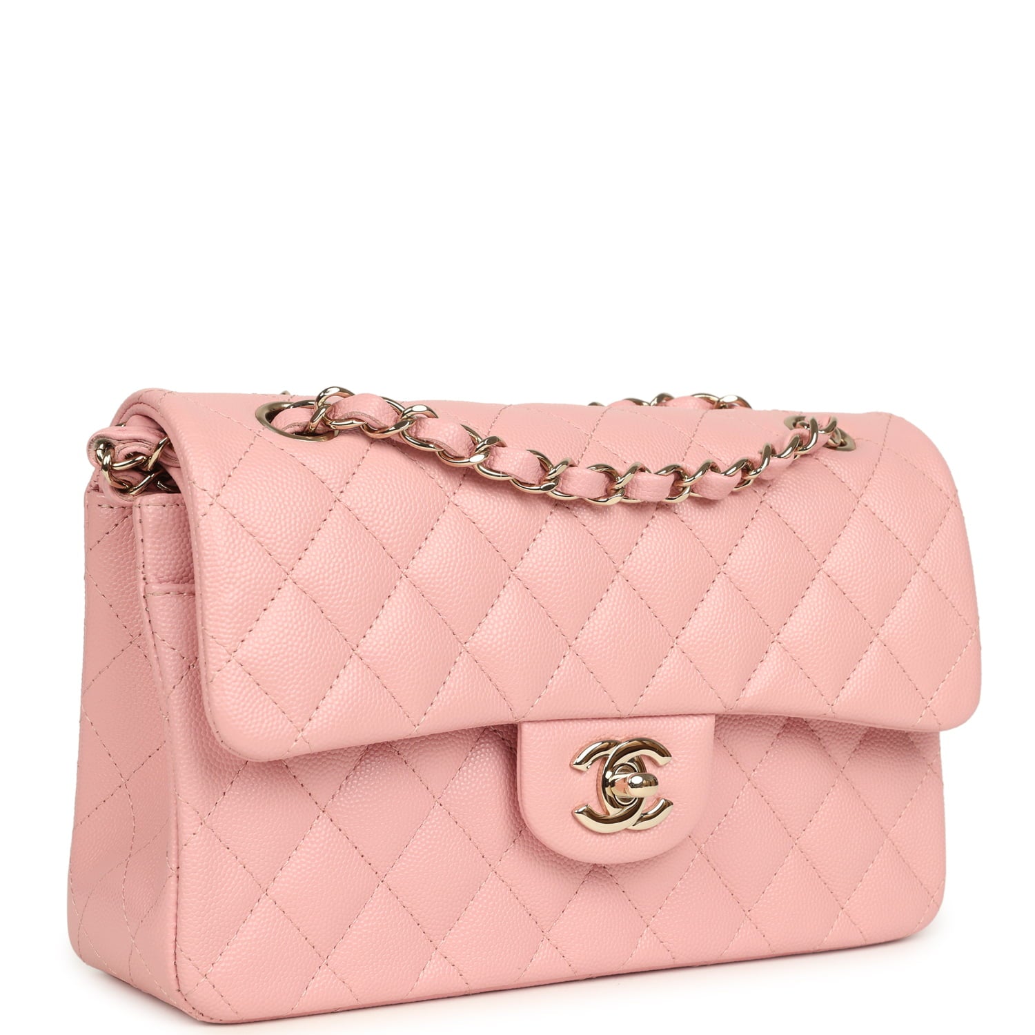 Chanel Small Classic Double Flap Bag Pink Shiny Caviar Light Gold Hardware