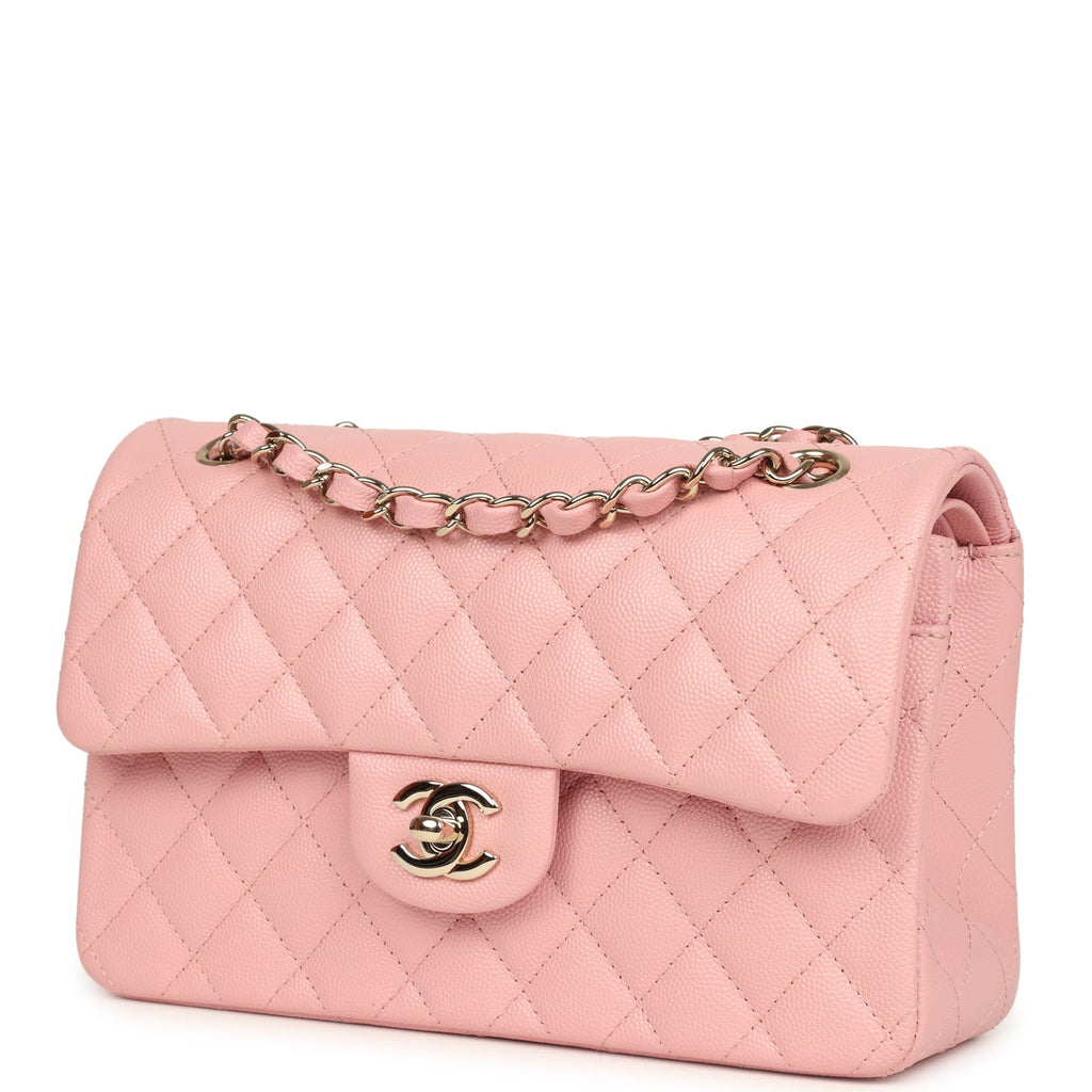 Chanel Small Classic Double Flap Bag Pink Shiny Caviar Light Gold Hardware