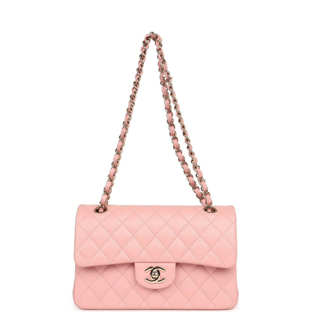 Chanel Small Classic Double Flap Bag Pink Shiny Caviar Light Gold Hardware