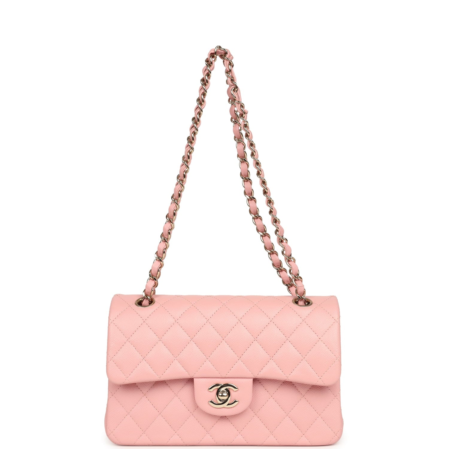 Chanel Small Classic Double Flap Bag Pink Shiny Caviar Light Gold Hardware