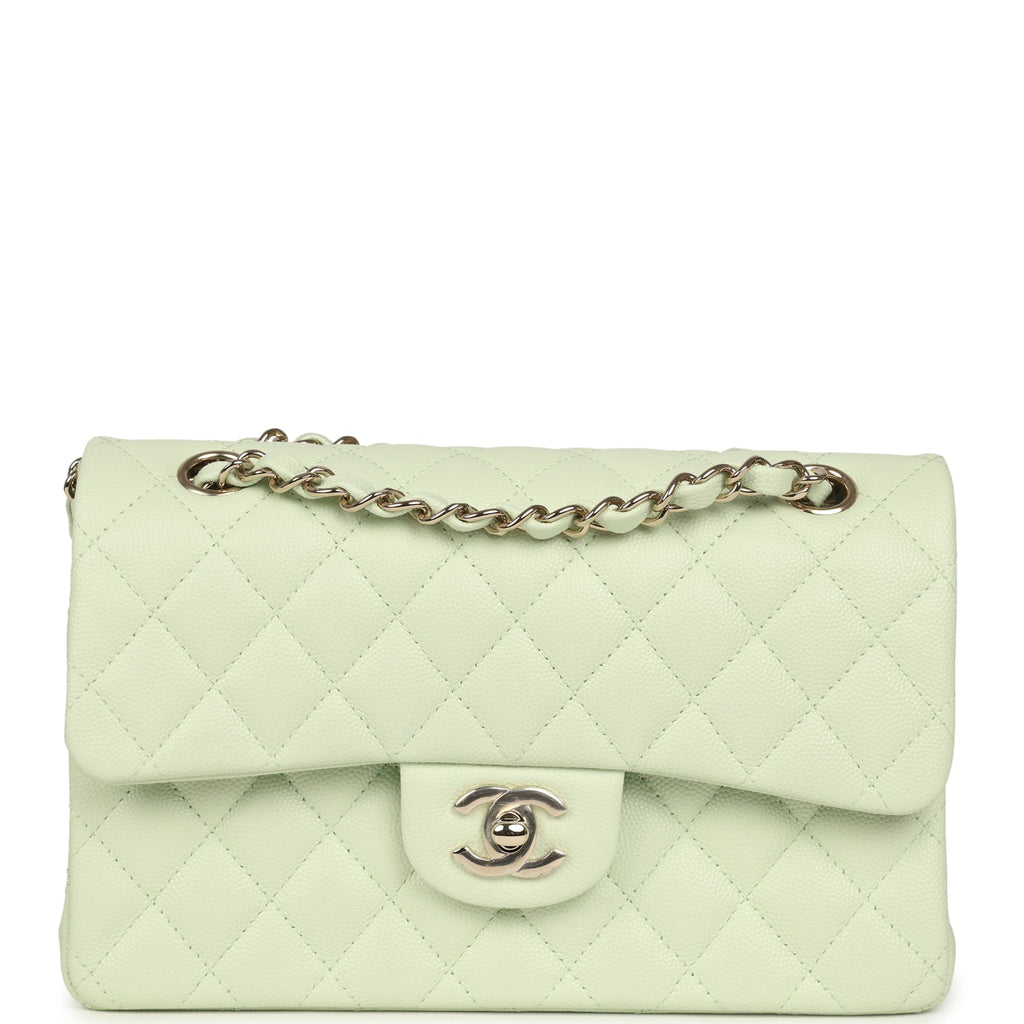 Chanel Small Classic Double Flap Bag Light Green Caviar Light Gold Hardware