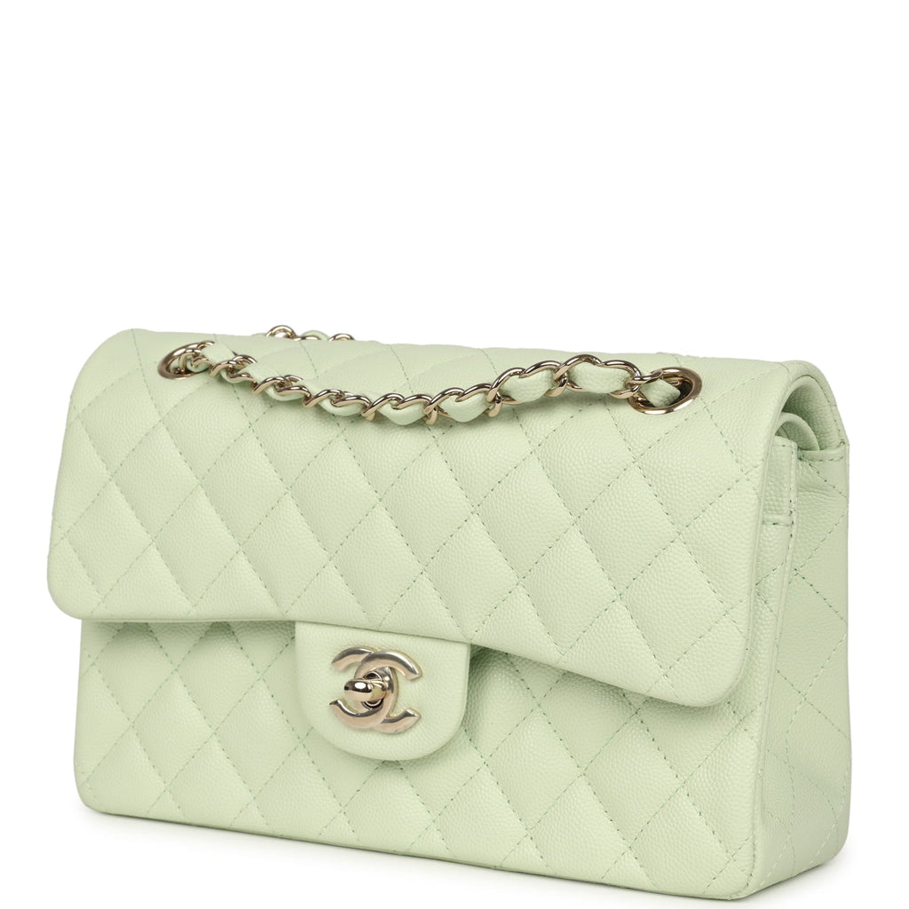 Chanel Small Classic Double Flap Bag Light Green Caviar Light Gold Hardware