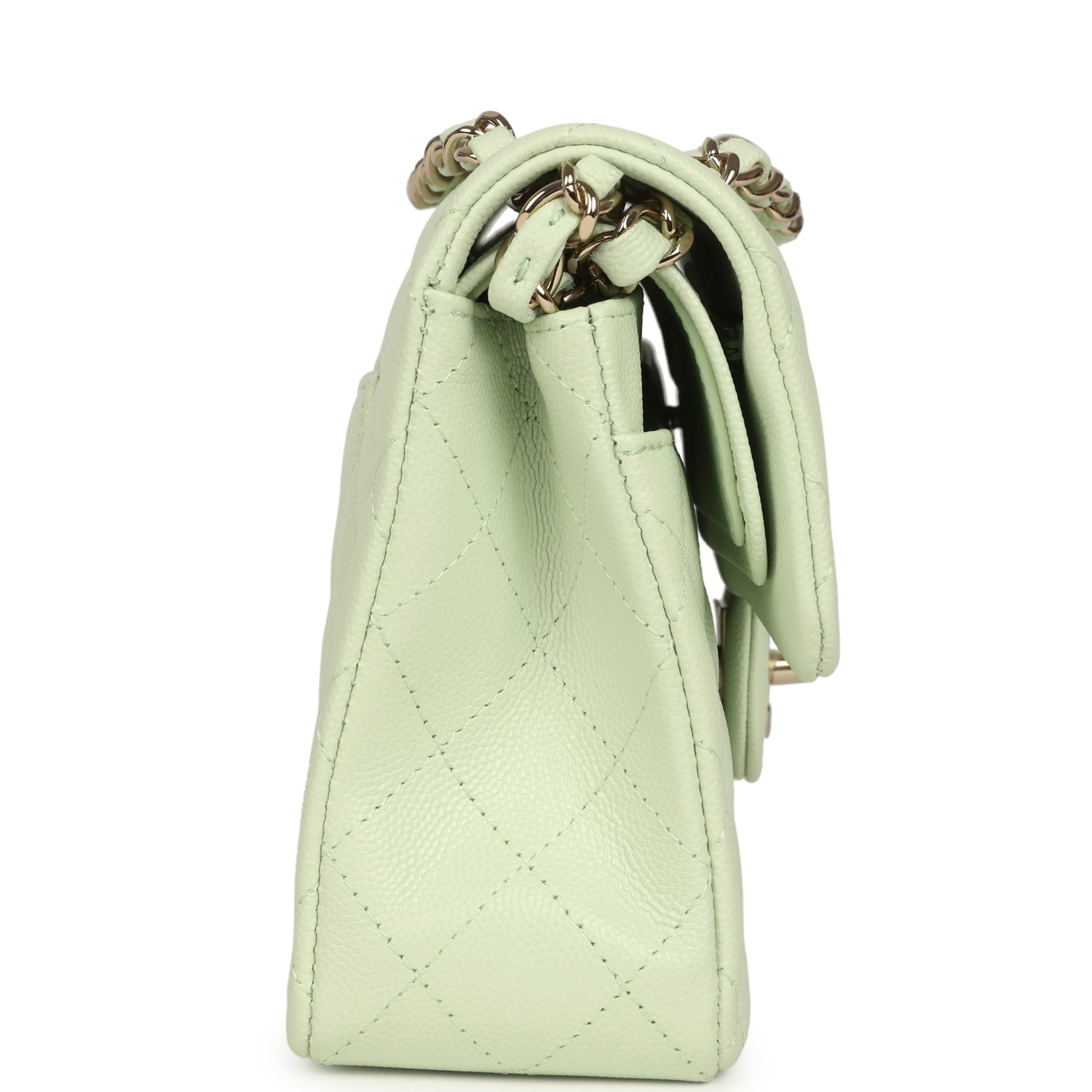 Chanel Small Classic Double Flap Bag Light Green Caviar Light Gold Hardware