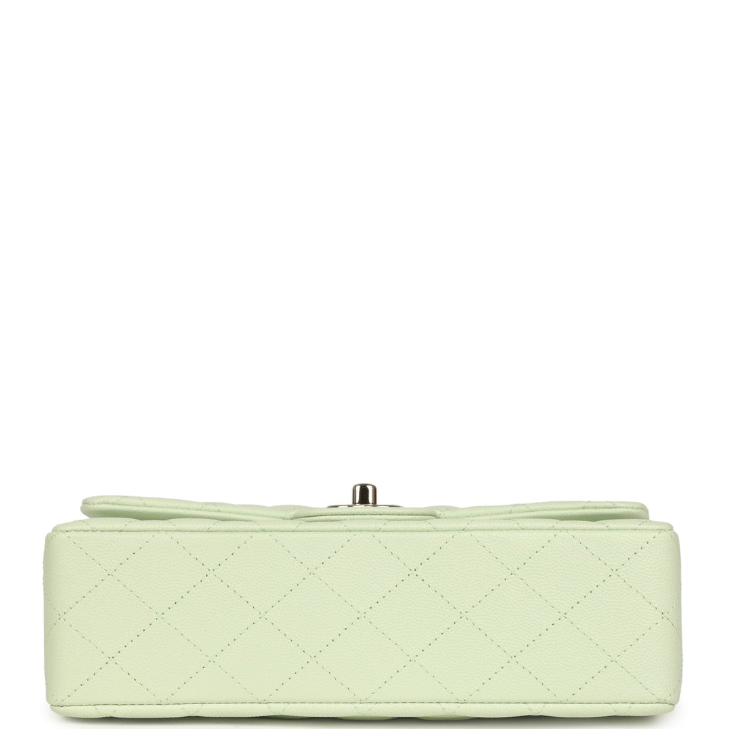 Chanel Small Classic Double Flap Bag Light Green Caviar Light Gold Hardware