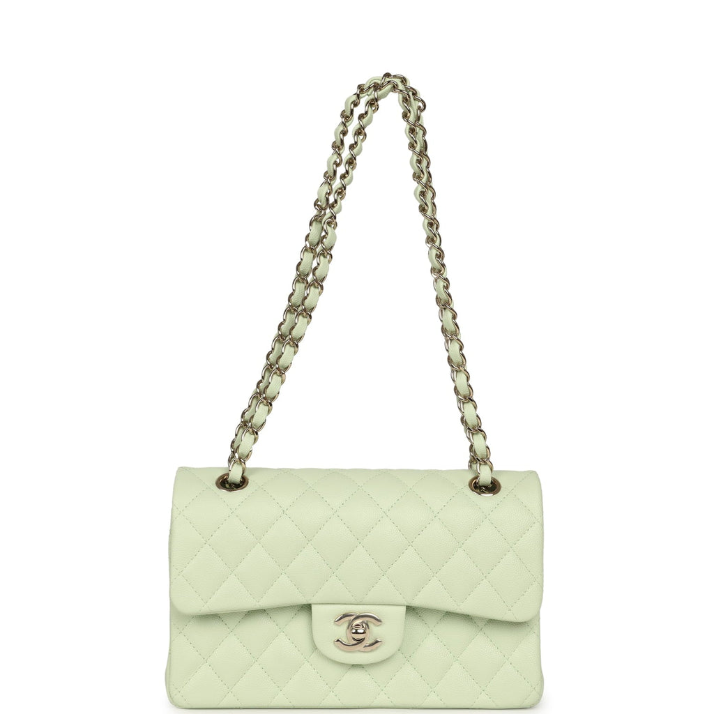 Chanel Small Classic Double Flap Bag Light Green Caviar Light Gold Hardware