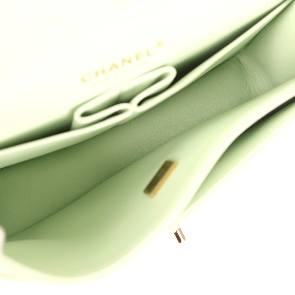 Chanel Small Classic Double Flap Bag Light Green Caviar Light Gold Hardware