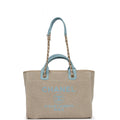 Chanel Small Deauville Shopping Tote Blue and Beige Boucle Light Gold Hardware