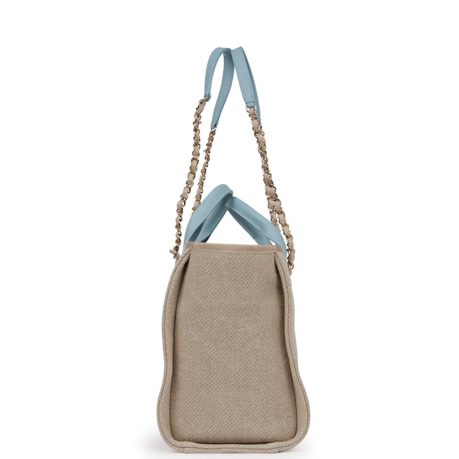 Chanel Small Deauville Shopping Tote Blue and Beige Boucle Light Gold Hardware