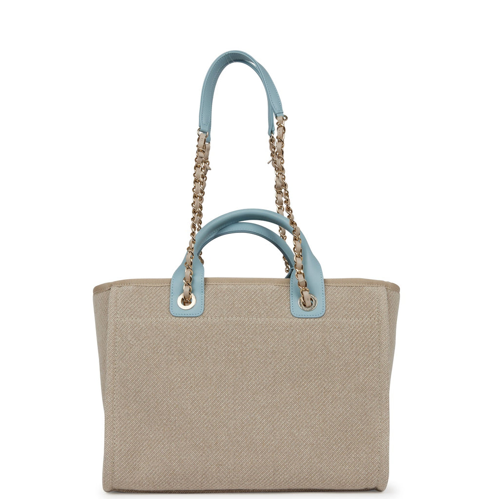 Chanel Small Deauville Shopping Tote Blue and Beige Boucle Light Gold Hardware