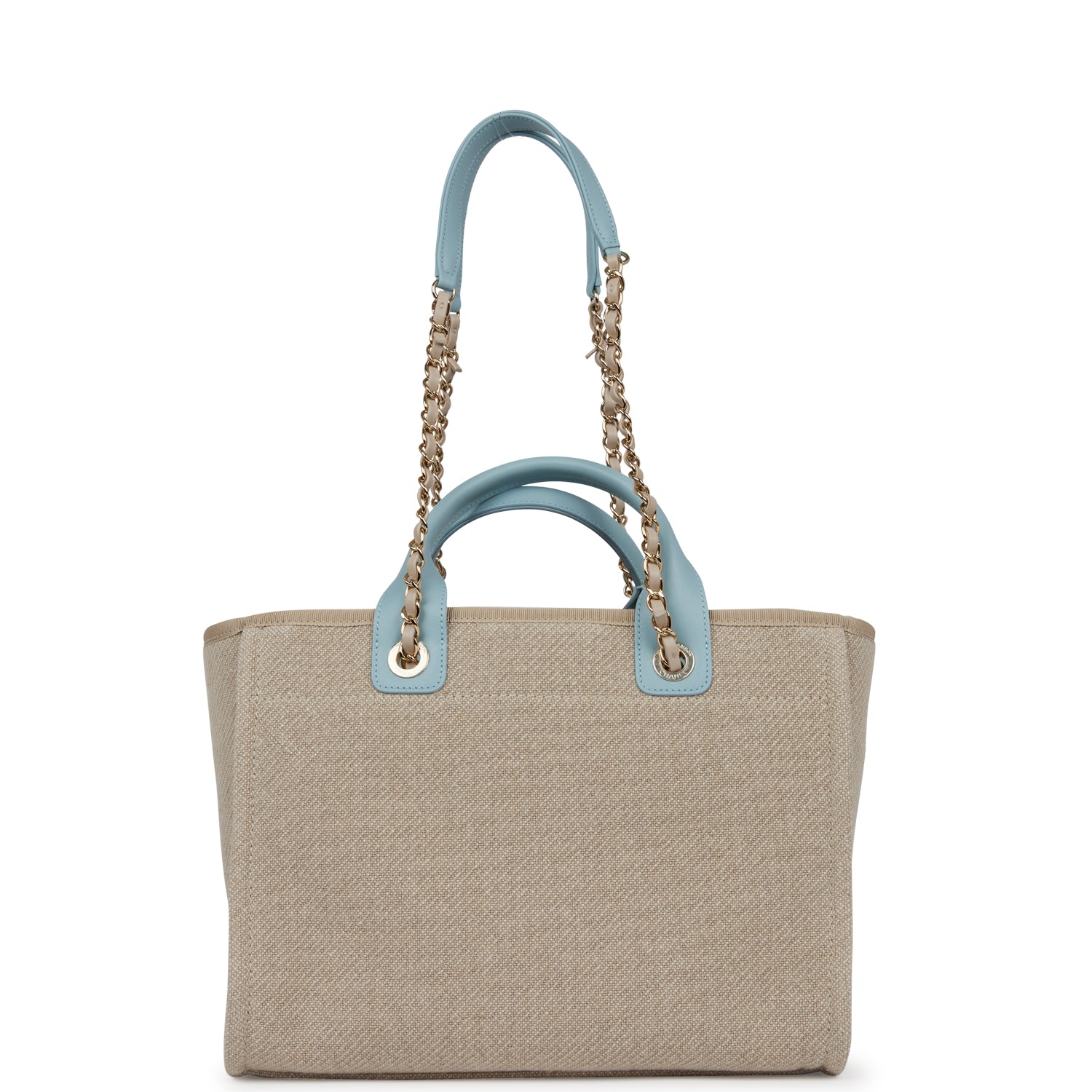 Chanel Small Deauville Shopping Tote Blue and Beige Boucle Light Gold Hardware