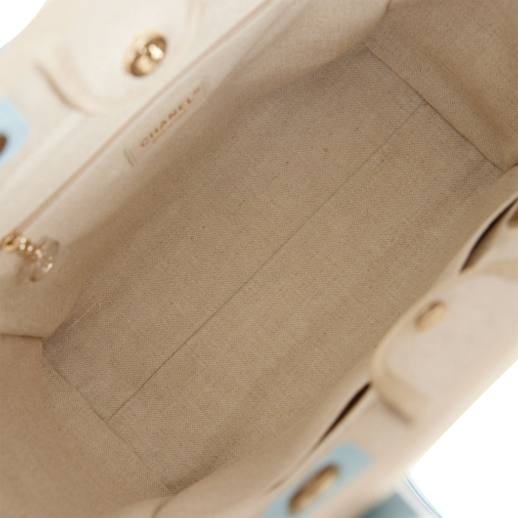 Chanel Small Deauville Shopping Tote Blue and Beige Boucle Light Gold Hardware