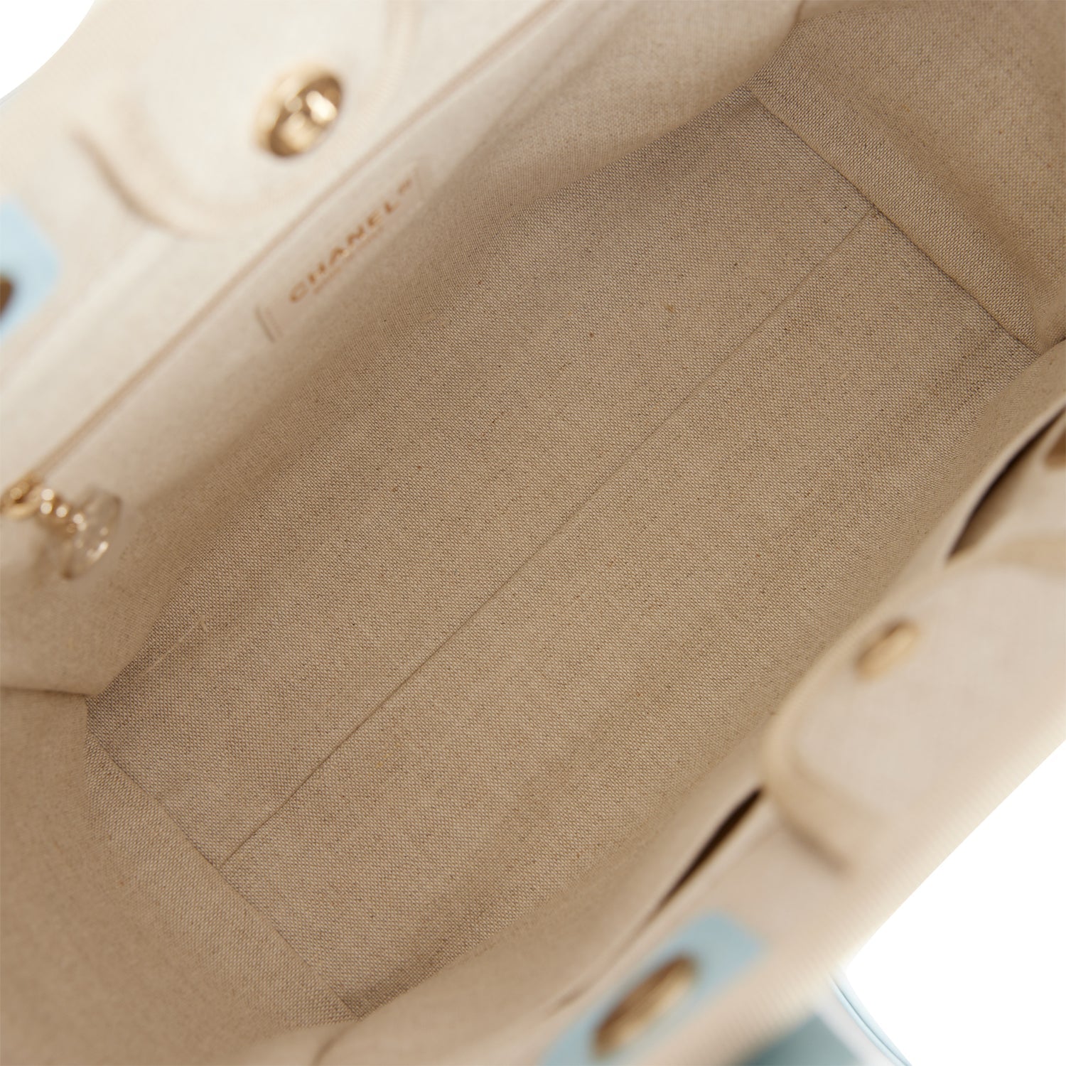 Chanel Small Deauville Shopping Tote Blue and Beige Boucle Light Gold Hardware