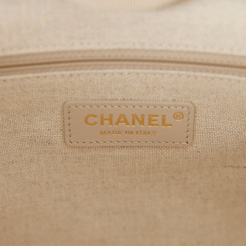 Chanel Small Deauville Shopping Tote Blue and Beige Boucle Light Gold Hardware