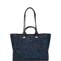 Chanel Large Deauville Shopping Tote Blue Sequin Boucle Silver Hardware