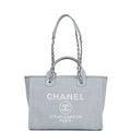 Chanel Small Deauville Shopping Bag Blue Boucle Silver Hardware