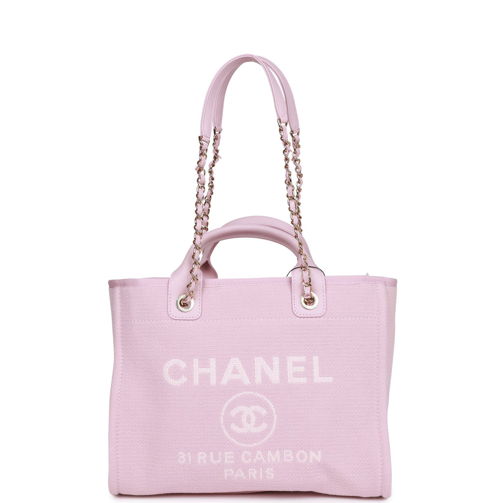 Chanel Small Deauville Shopping Bag Pink Boucle Light Gold Hardware