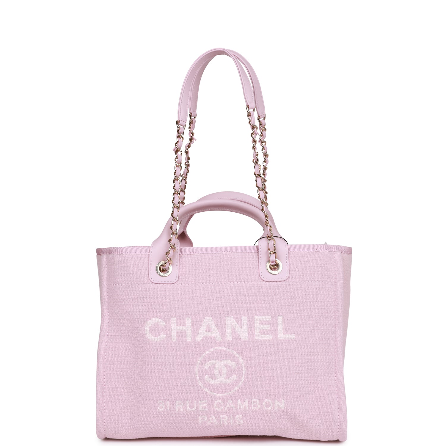 Chanel Small Deauville Shopping Bag Pink Boucle Light Gold Hardware
