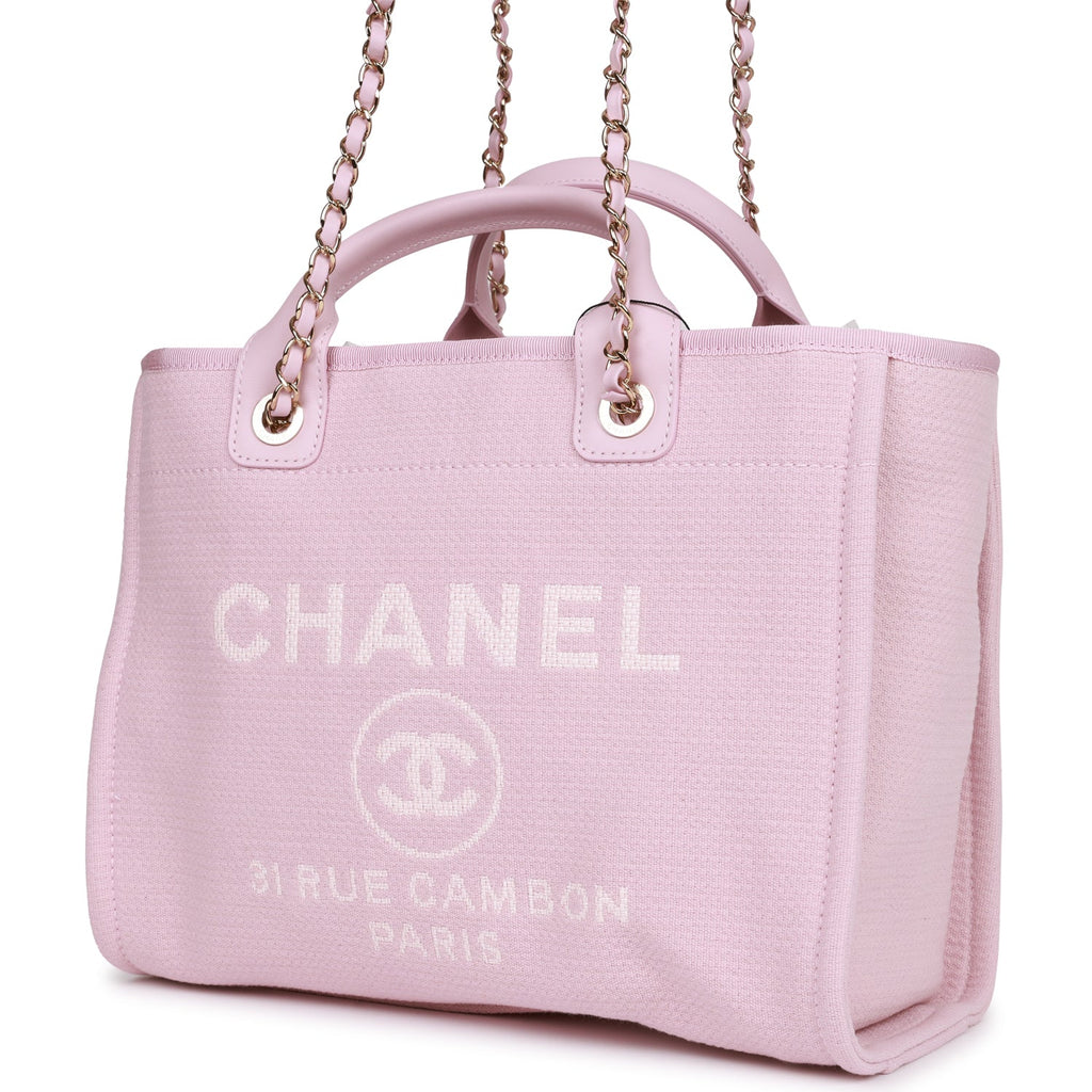 Chanel Small Deauville Shopping Bag Pink Boucle Light Gold Hardware