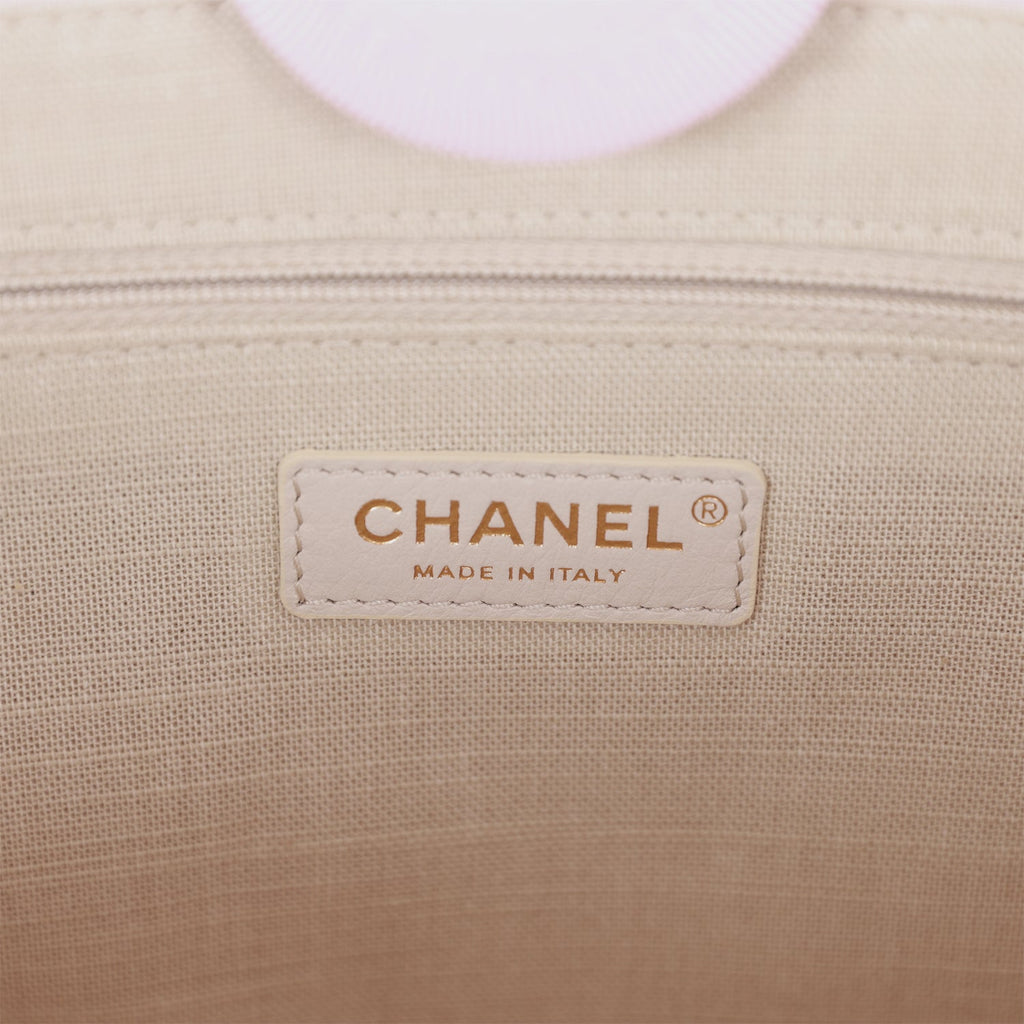 Chanel Small Deauville Shopping Bag Pink Boucle Light Gold Hardware