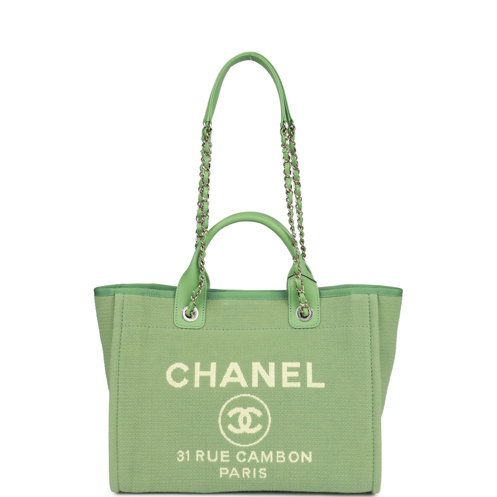 Chanel Small Deauville Shopping Bag Green Boucle Light Gold Hardware