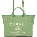 Chanel Small Deauville Shopping Bag Green Boucle Light Gold Hardware
