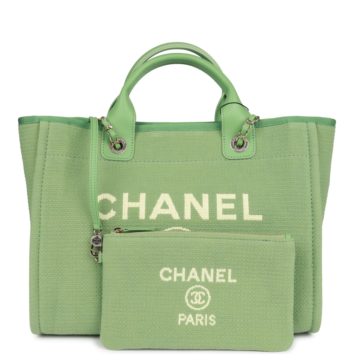 Chanel Small Deauville Shopping Bag Green Boucle Light Gold Hardware