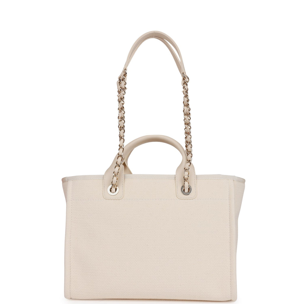 Chanel Small Deauville Shopping Bag White Boucle Light Gold Hardware