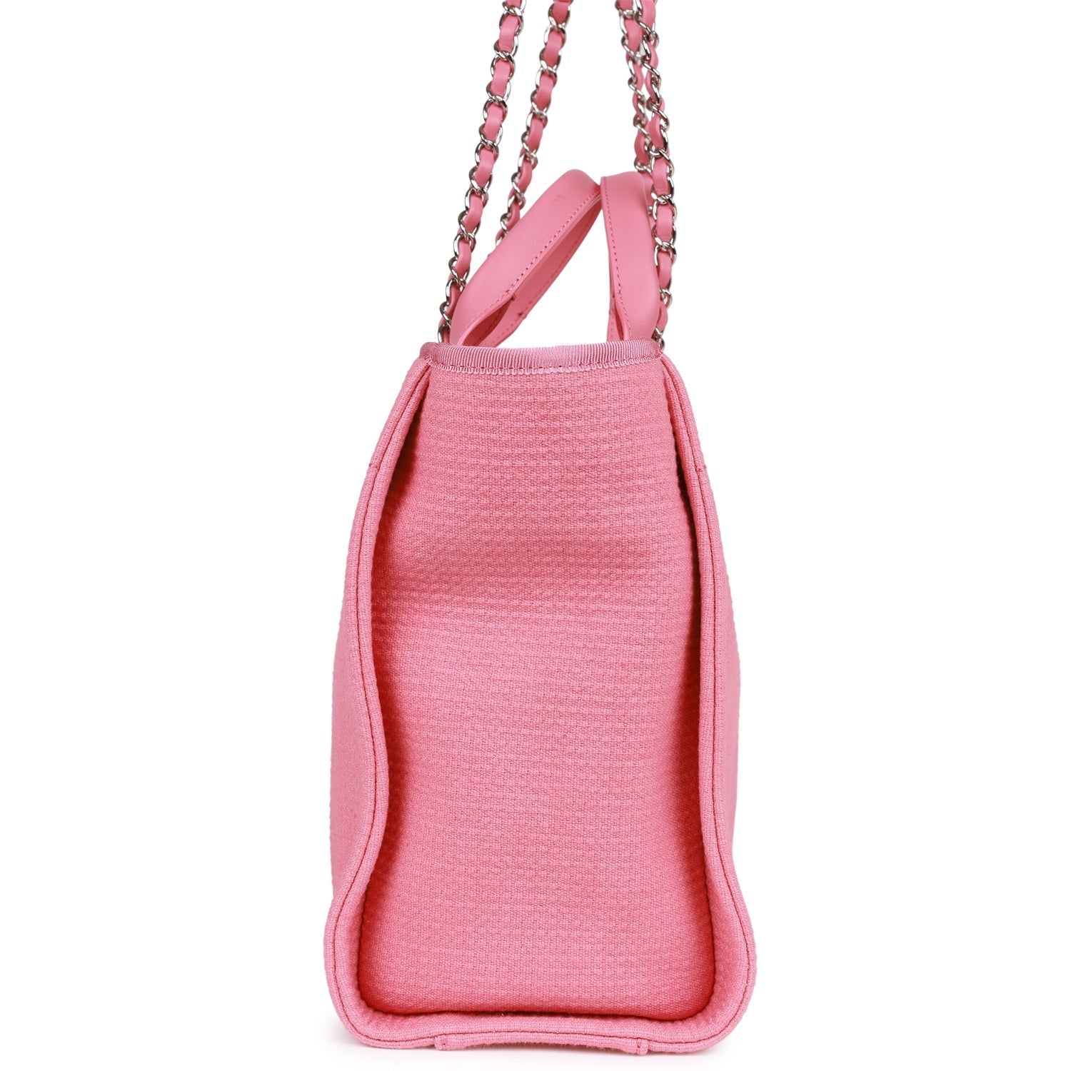 Chanel Small Deauville Shopping Bag Pink Boucle Silver Hardware
