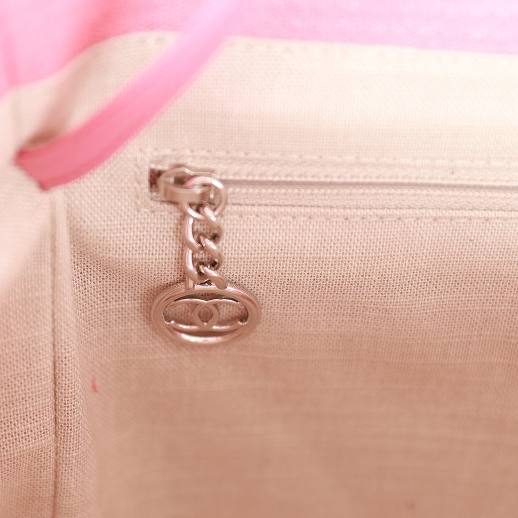 Chanel Small Deauville Shopping Bag Pink Boucle Silver Hardware