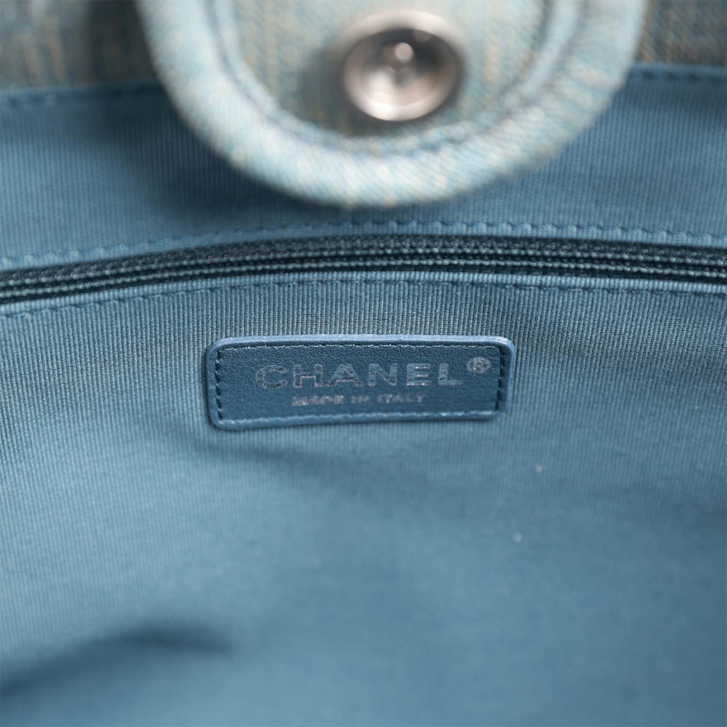 Chanel Small Deauville Shopping Bag Distressed Blue Denim Aged Silver Hardware