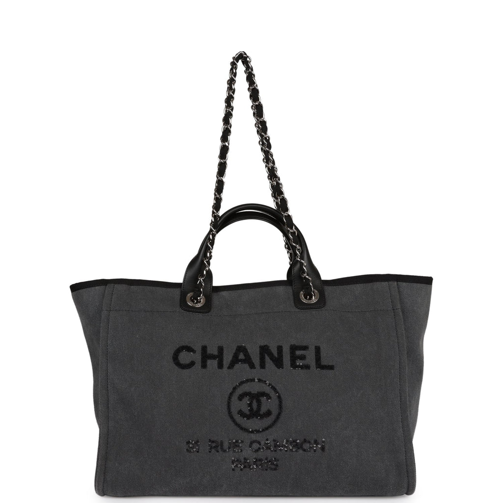 Chanel Medium Deauville Shopping Bag Dark Grey Denim Silver Hardware