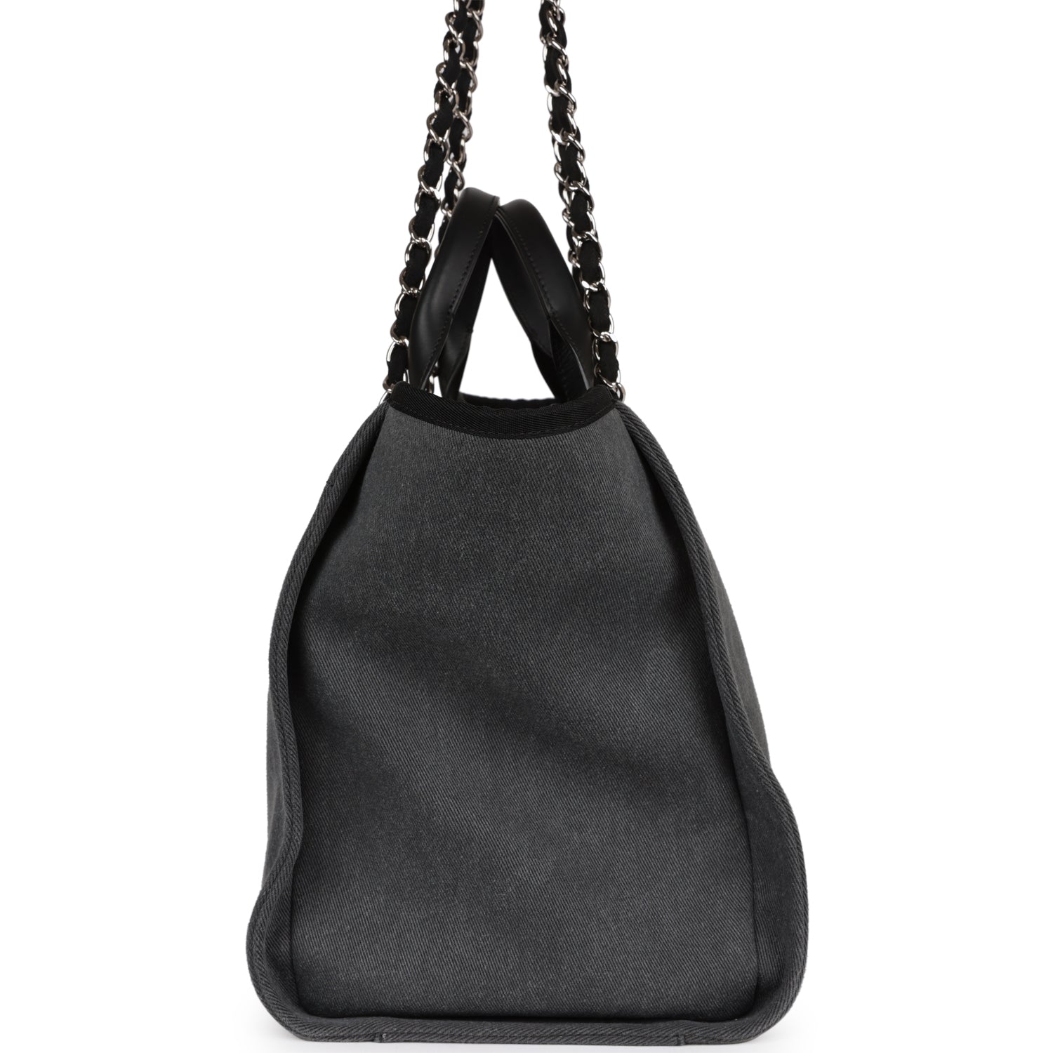 Chanel Medium Deauville Shopping Bag Dark Grey Denim Silver Hardware