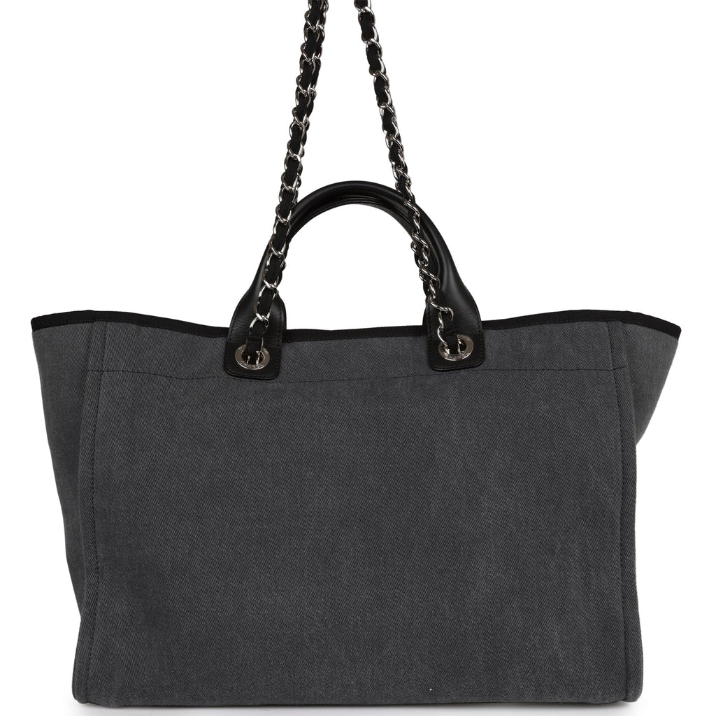 Chanel Medium Deauville Shopping Bag Dark Grey Denim Silver Hardware