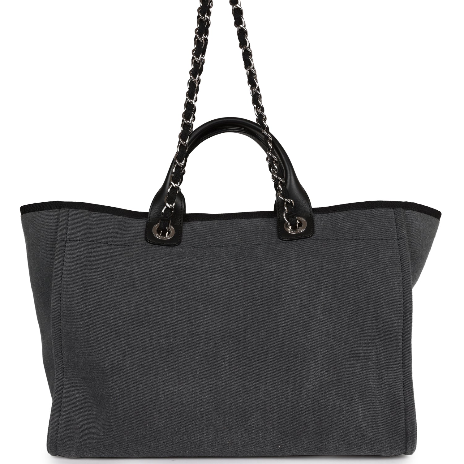 Chanel Medium Deauville Shopping Bag Dark Grey Denim Silver Hardware