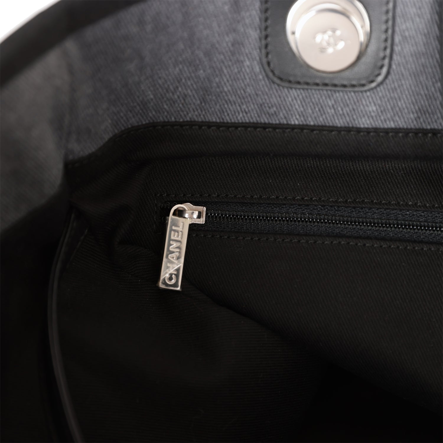 Chanel Medium Deauville Shopping Bag Dark Grey Denim Silver Hardware