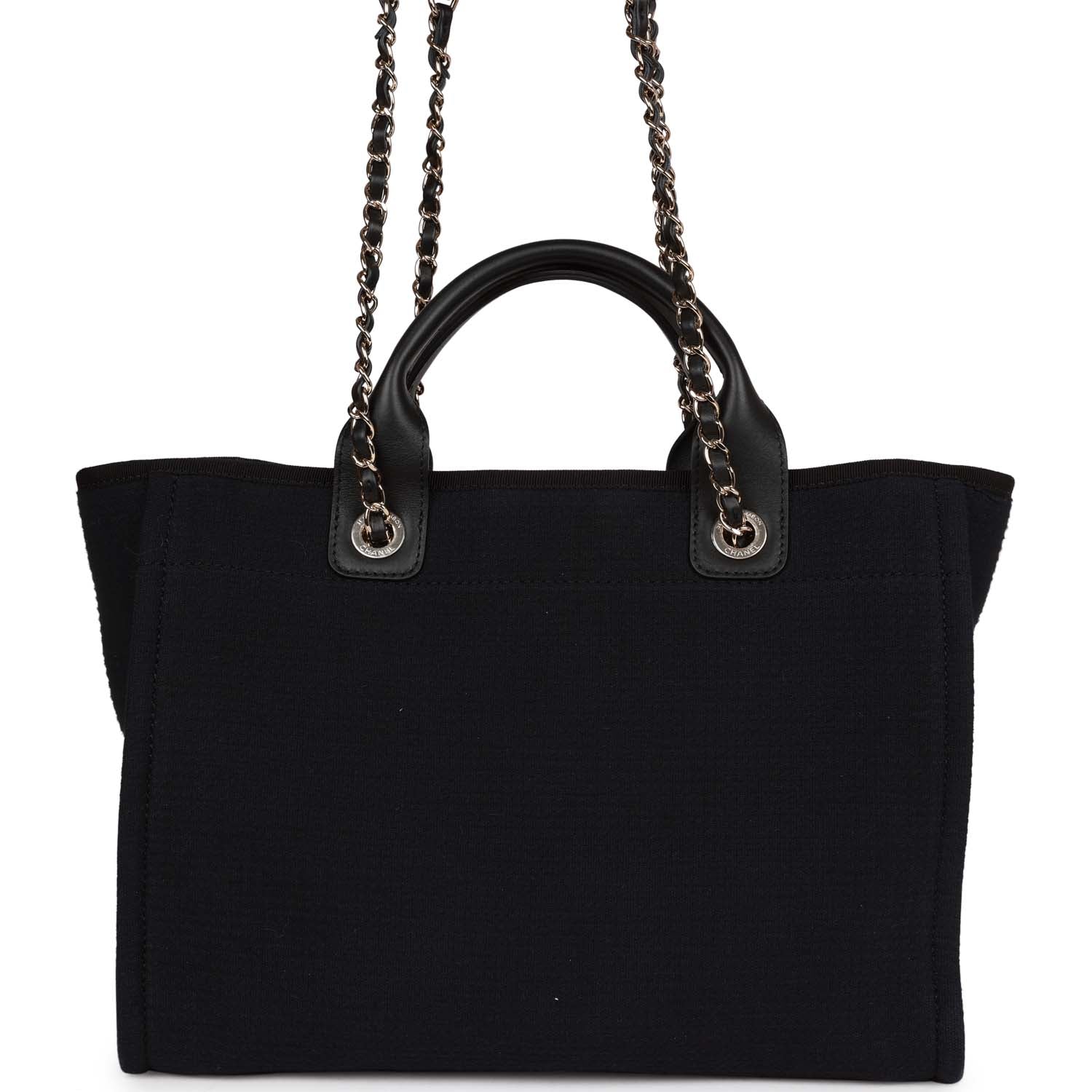 Chanel Small Deauville Shopping Bag Black Canvas and Calfskin Light Gold Hardware