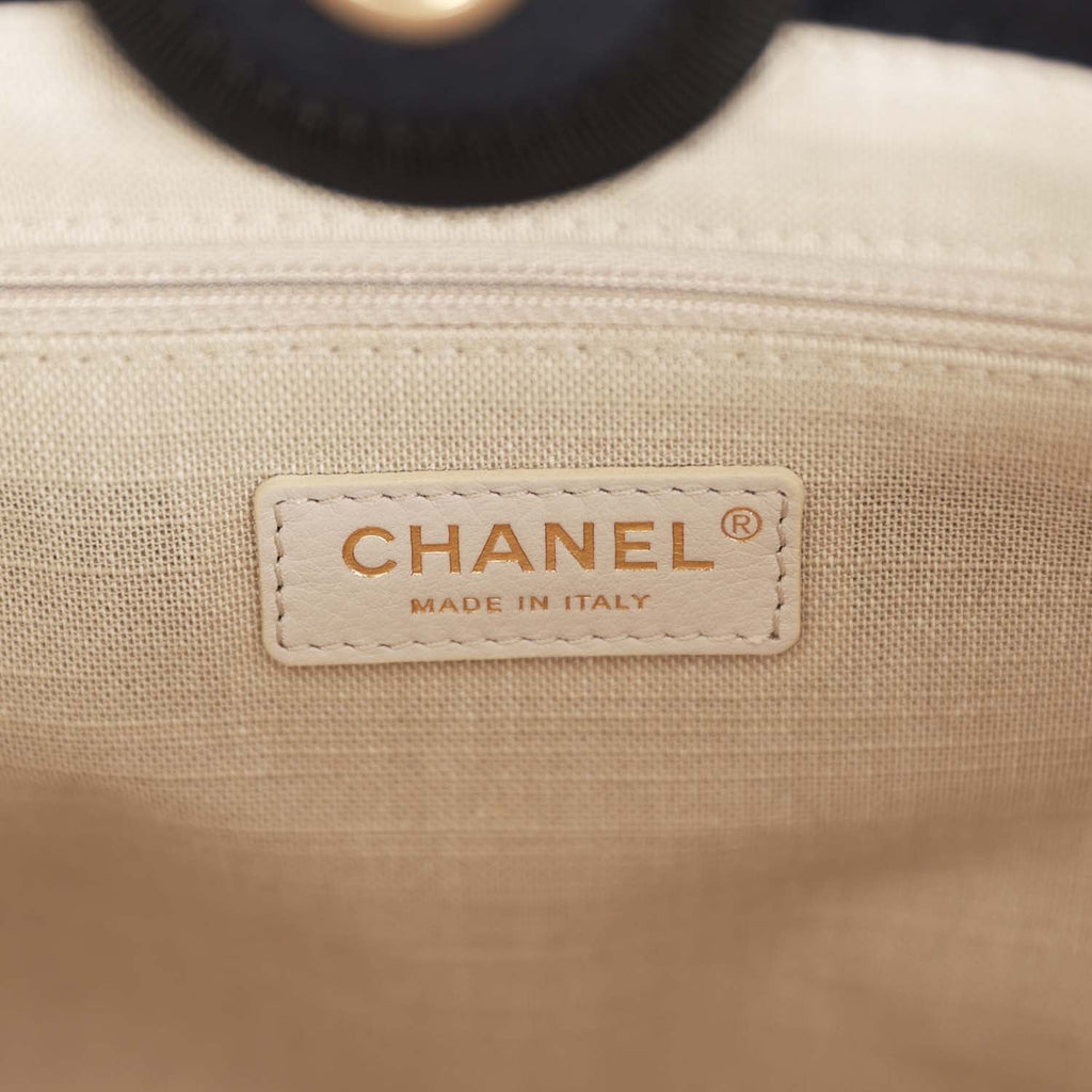 Chanel Small Deauville Shopping Bag Black Canvas and Calfskin Light Gold Hardware