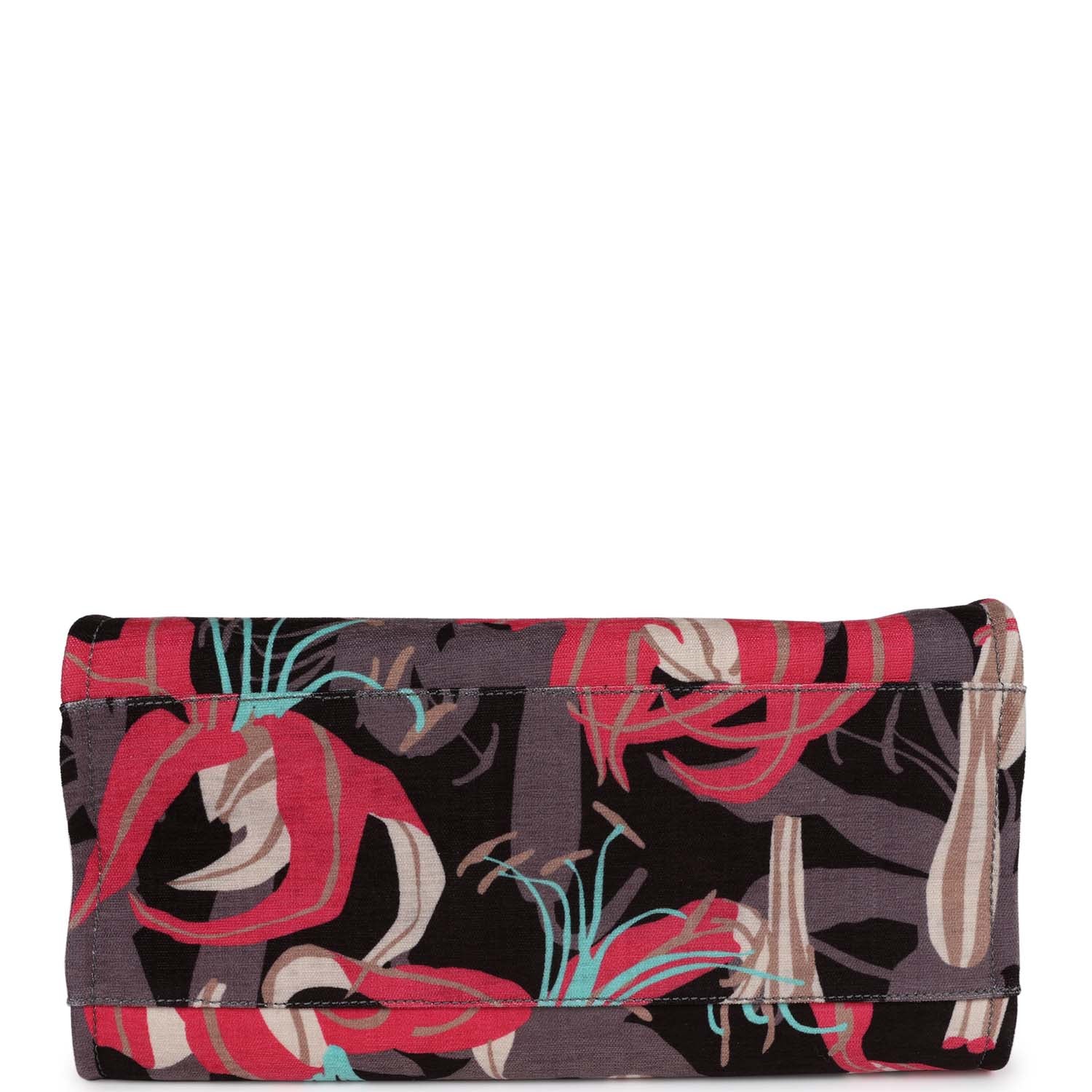 Chanel Small Deauville Shopping Bag Grey and Pink Tropical Floral Velvet Light Gold Hardware