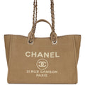 Chanel Large Deauville Shopping Tote Beige Canvas Gold Hardware