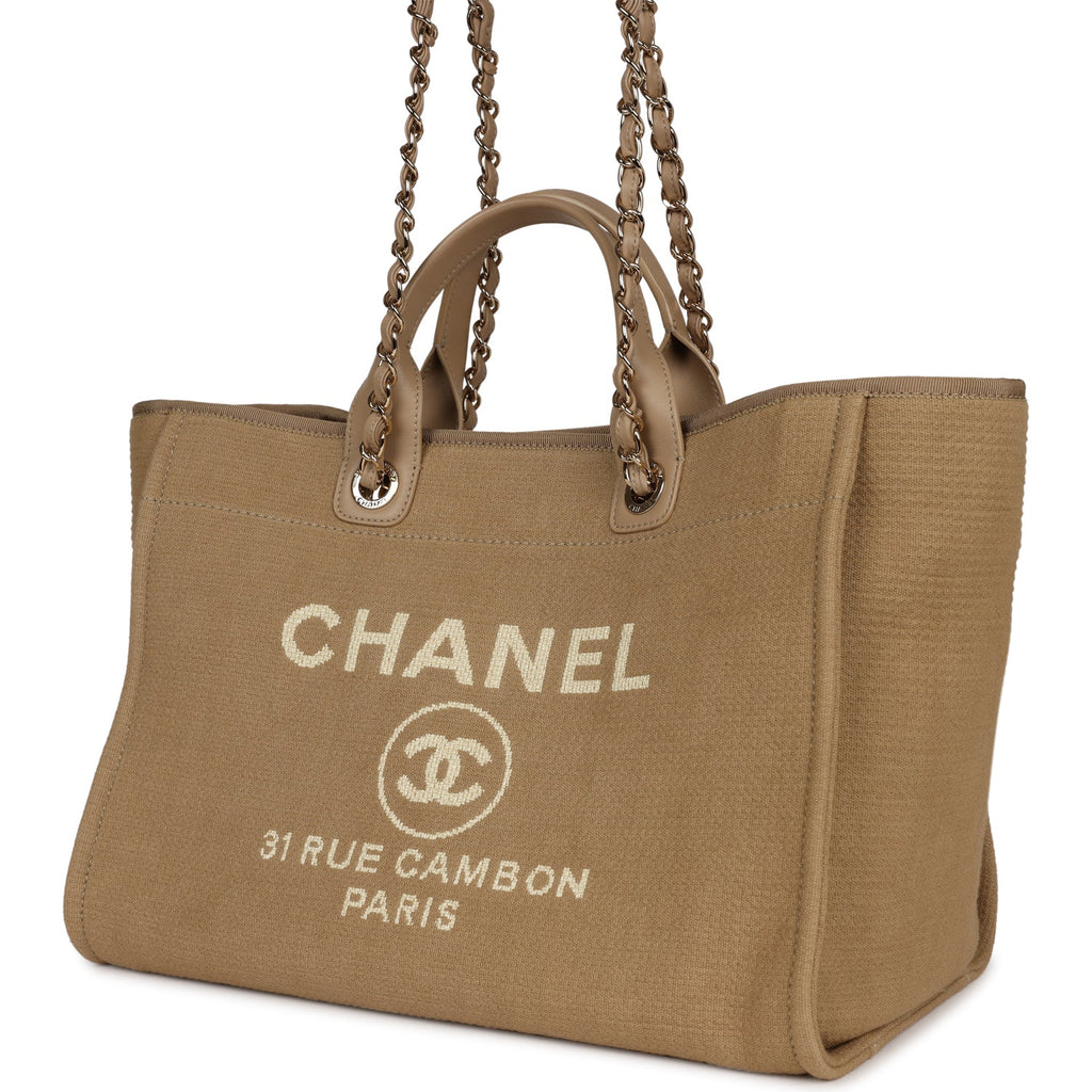Chanel Large Deauville Shopping Tote Beige Canvas Gold Hardware