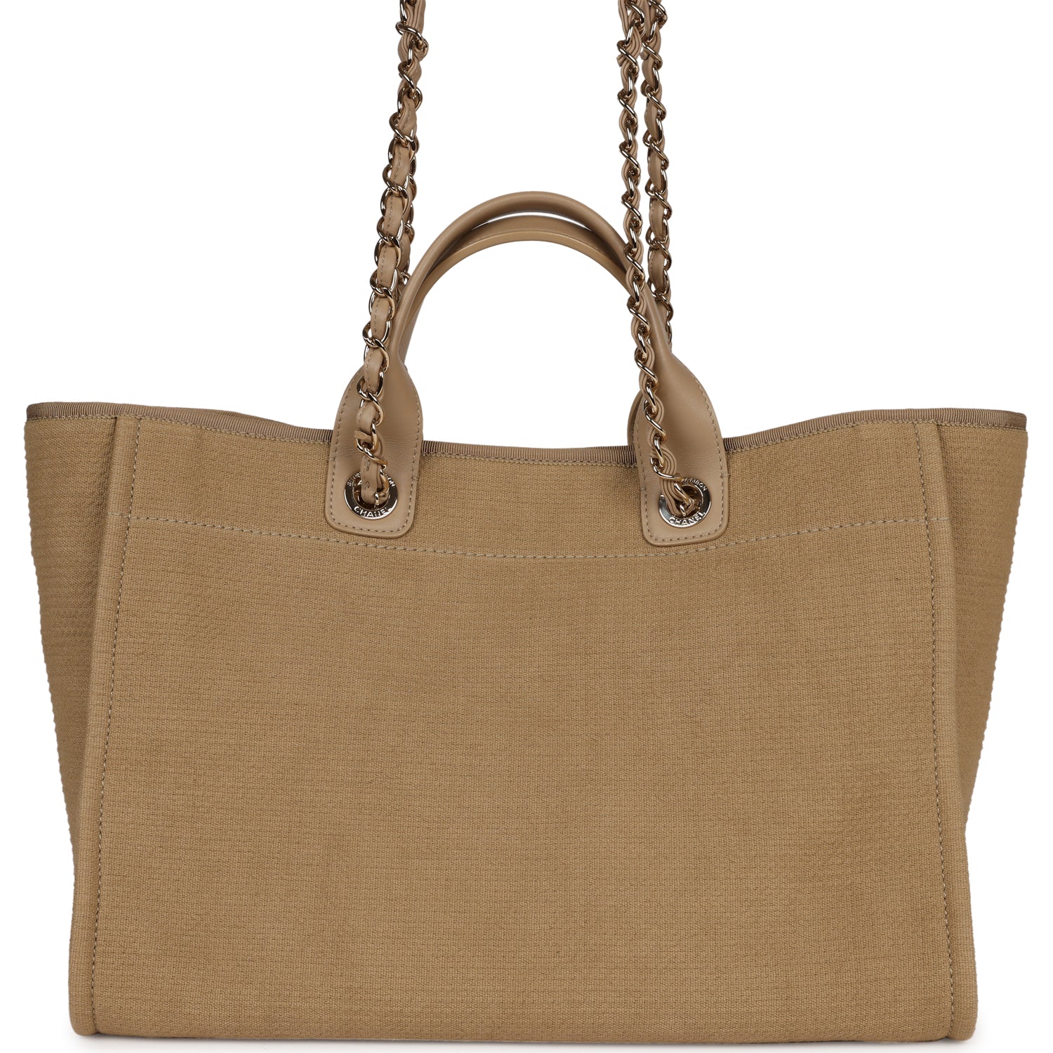 Chanel Large Deauville Shopping Tote Beige Canvas Gold Hardware