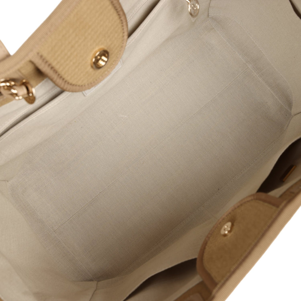 Chanel Large Deauville Shopping Tote Beige Canvas Gold Hardware