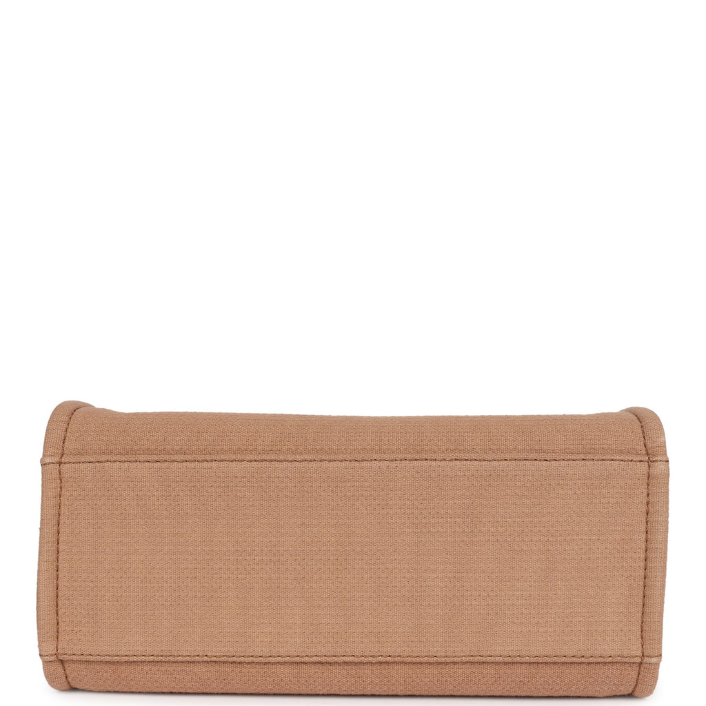 Chanel Small Deauville Shopping Tote Dark Beige Canvas Light Gold Hardware