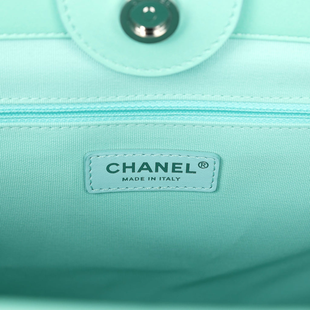 Chanel Small Deauville Shopping Tote Blue and Green Ombre Calfskin Silver Hardware