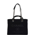 Chanel Small Deauville Shopping Tote Black Canvas Light Gold Hardware