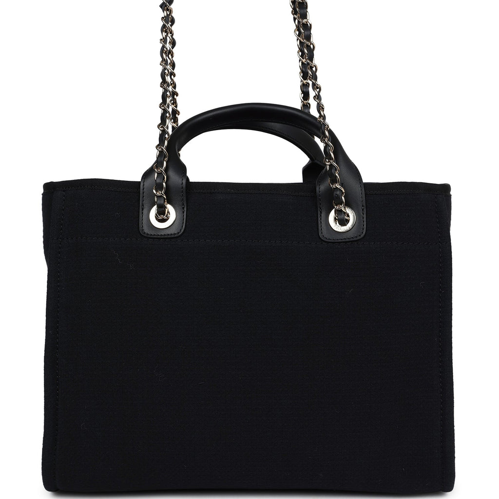 Chanel Small Deauville Shopping Tote Black Canvas Light Gold Hardware